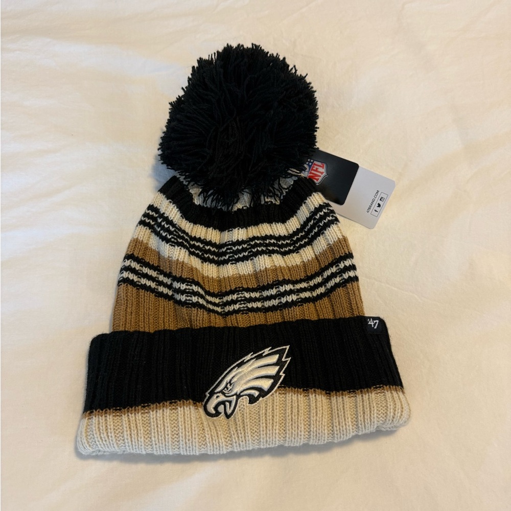 NWT! Eagles Striped Beanie with Pom Pom